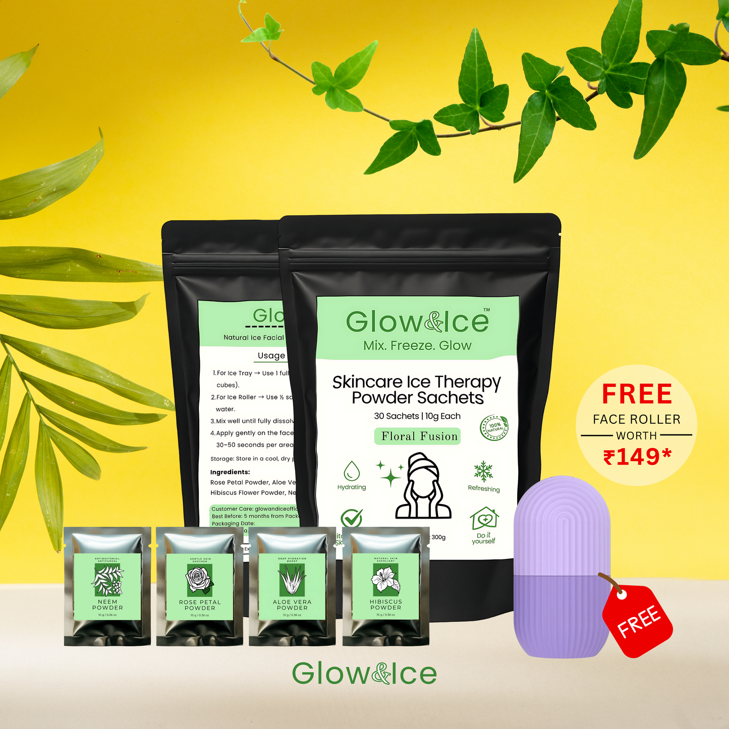 Floral Fusion – Skincare Ice Therapy Sachets (Neem, Hibiscus, Aloe Vera & Rose)