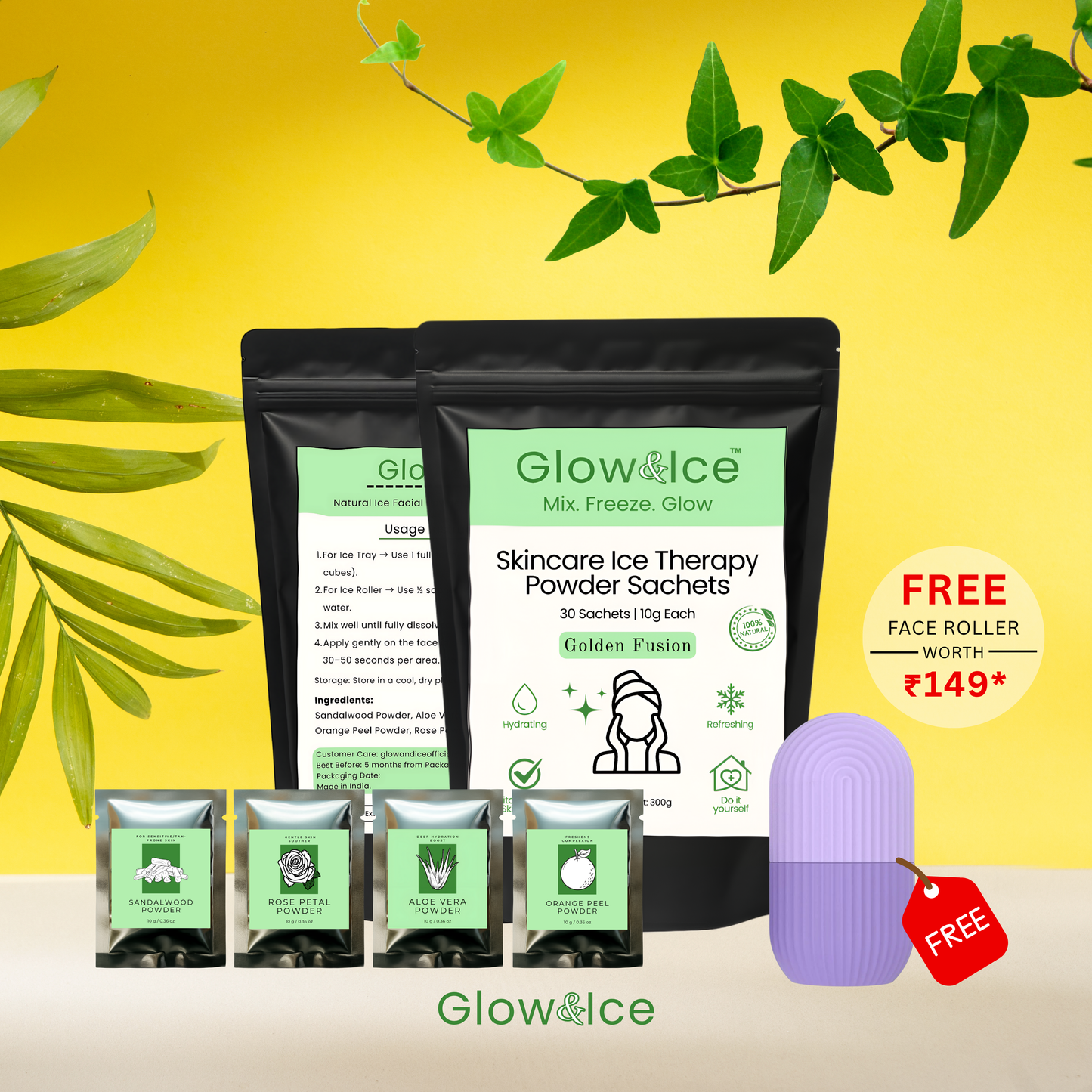 Golden Fusion – Skincare Ice Therapy Sachets (Sandalwood, Aloe Vera, Rose & Orange Peel)