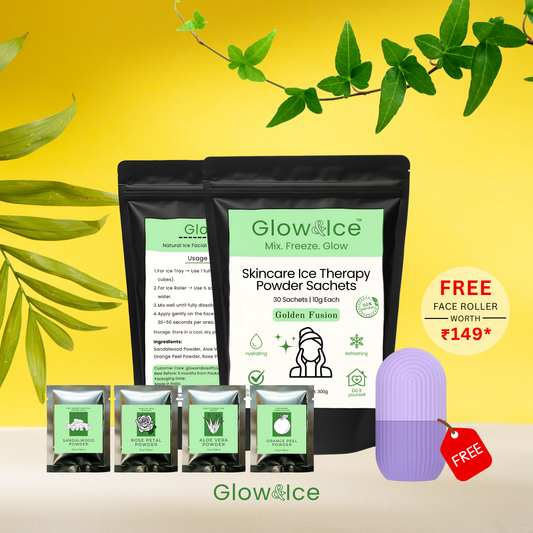 Golden Fusion – Skincare Ice Therapy Sachets (Sandalwood, Aloe Vera, Rose & Orange Peel)