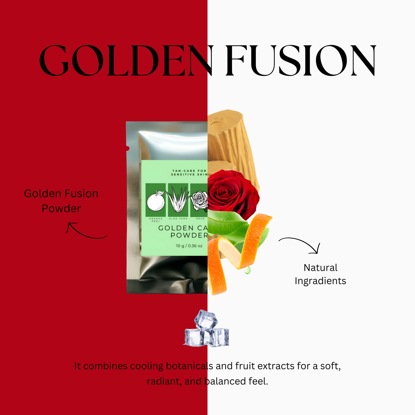 Golden Fusion – Skincare Ice Therapy Sachets (Sandalwood, Aloe Vera, Rose & Orange Peel)