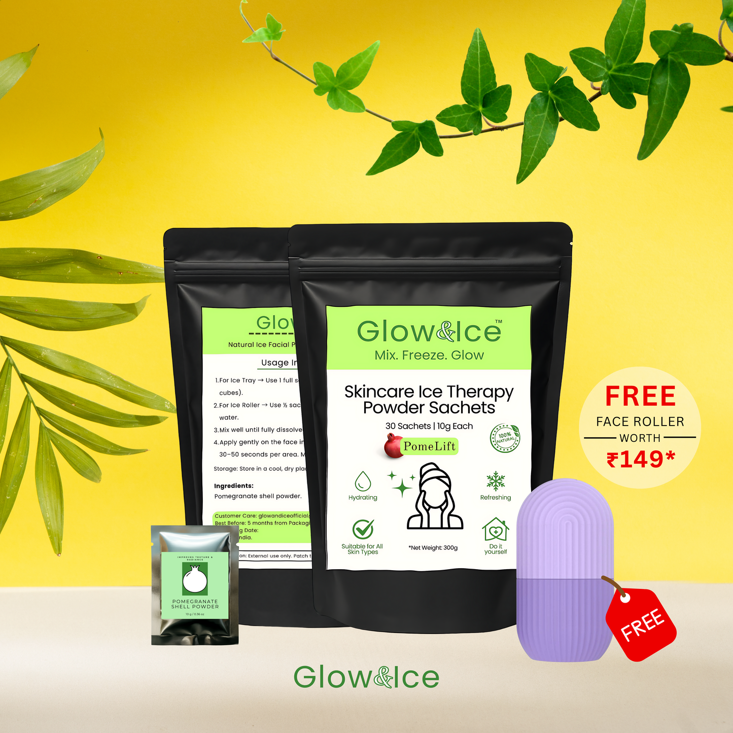 PomeLift – Skincare Ice Therapy Sachets (Pomegranate Shell Powder)