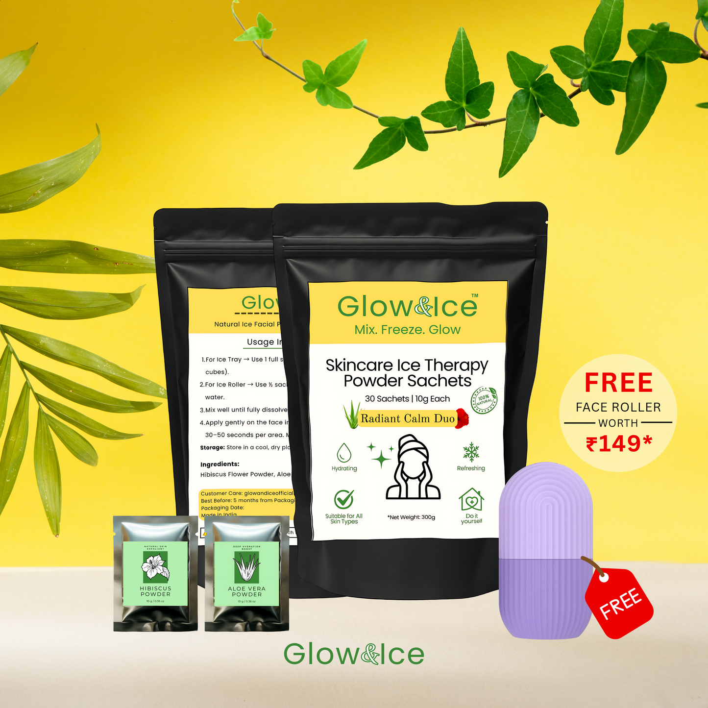Radiant Calm Duo – Skincare Ice Therapy Sachets (Hibiscus & Aloe Vera)